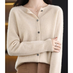 Damen-Strickjacke mit Rundhalsausschnitt und Knöpfen vorne – Lauffy