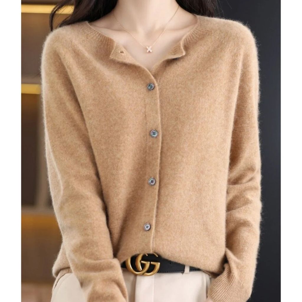 Damen-Strickjacke mit Rundhalsausschnitt und Knöpfen vorne – Lauffy
