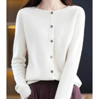 Damen-Strickjacke mit Rundhalsausschnitt und Knöpfen vorne – Lauffy