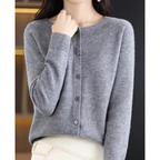 Damen-Strickjacke mit Rundhalsausschnitt und Knöpfen vorne – Lauffy