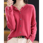 Damen-Strickjacke mit Rundhalsausschnitt und Knöpfen vorne – Lauffy