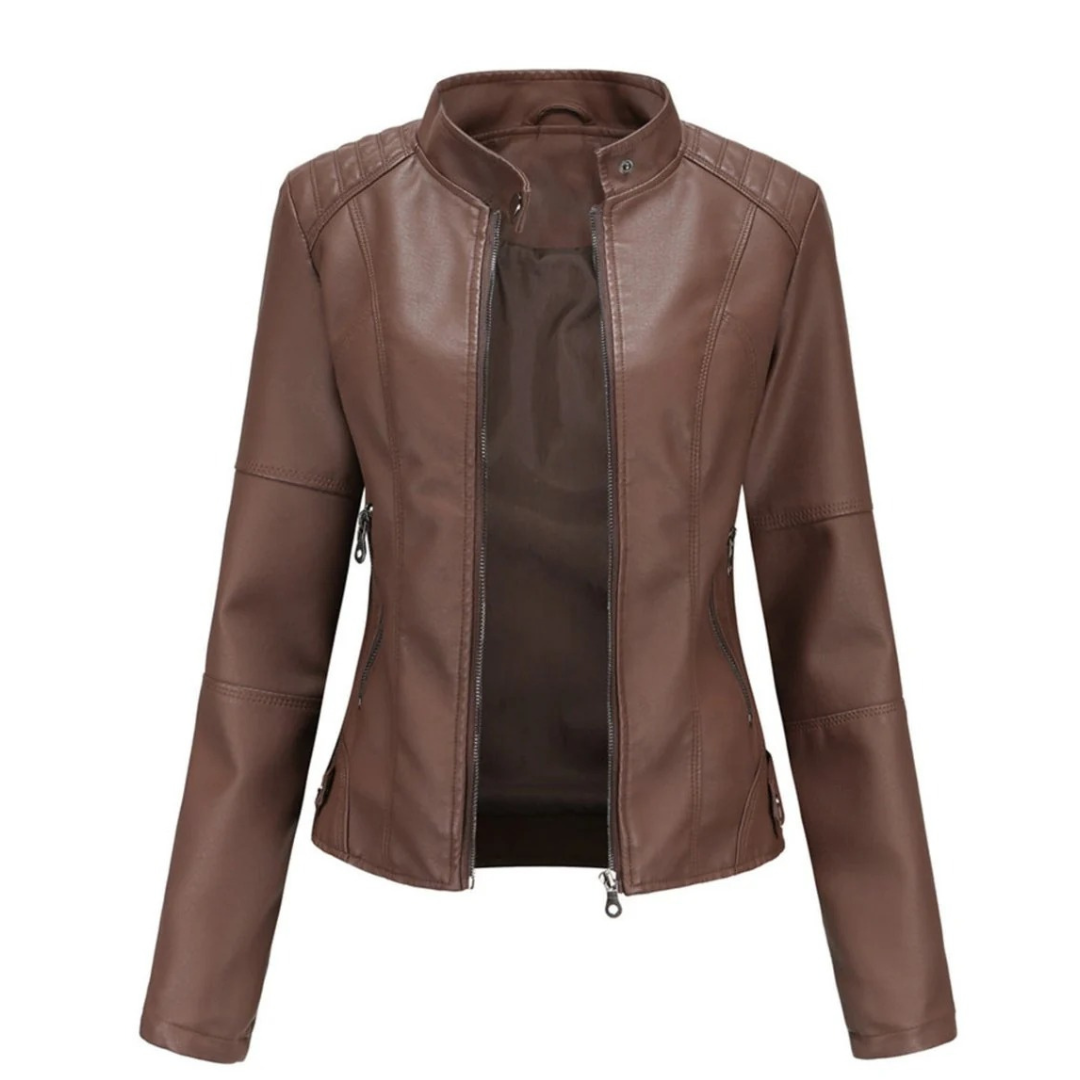 Bikerjacke in Lederoptik für Damen mit Stehkragen – Cleo