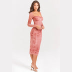 Gala - Schickes langes rosa Spitzenkleid