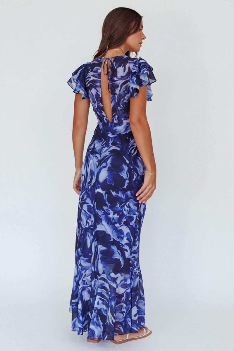 Cecil - Bedrucktes Maxikleid mit Rüschen und V-Ausschnitt