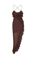 Cecy - Rüschen-Chiffon-Slip-Maxikleid mit überkreuztem Ausschnitt