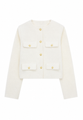 Kurze Tweedjacke für Damen mit Rundhalsausschnitt und Taschen – Susie