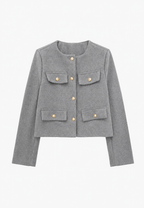 Kurze Tweedjacke für Damen mit Rundhalsausschnitt und Taschen – Susie