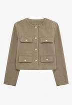 Kurze Tweedjacke für Damen mit Rundhalsausschnitt und Taschen – Susie