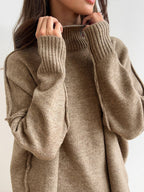 Strick-Set für Damen mit Rollkragenpullover und weit geschnittener Hose – Elske