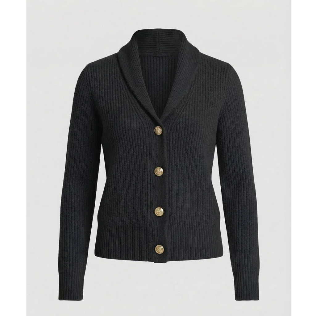 Damen-Strickjacke mit Schalkragen und Zierknöpfen – Cora