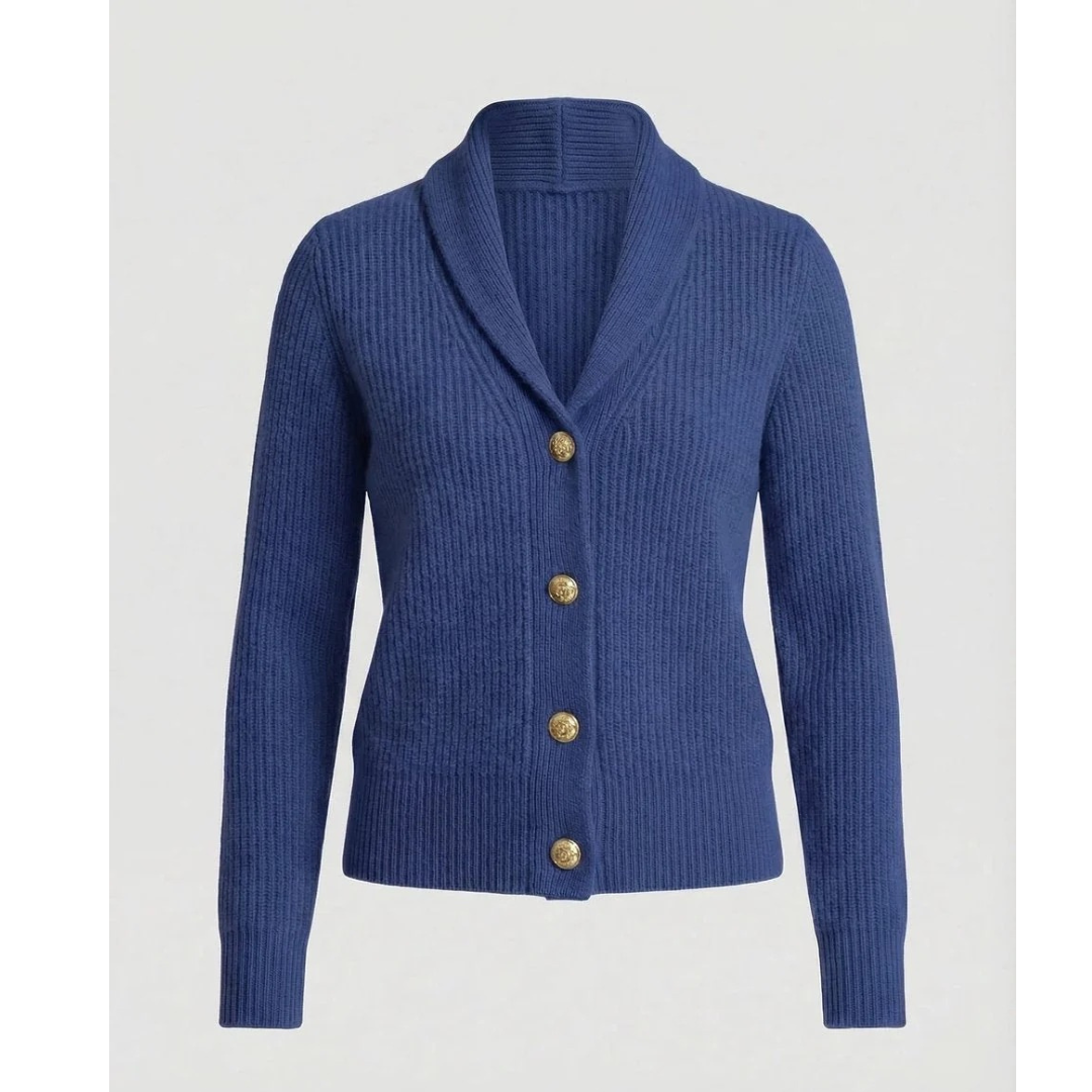 Damen-Strickjacke mit Schalkragen und Zierknöpfen – Cora