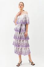 Axelle - Bedrucktes Plissee-Midikleid mit Stufen
