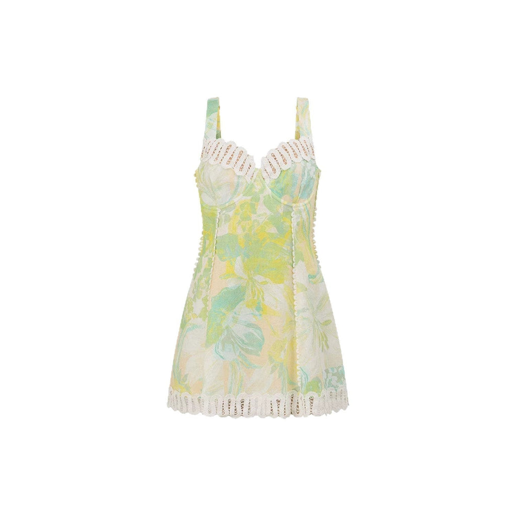 Kurzes geblümtes Sommerkleid mit Spitze für Frauen - Elfriede