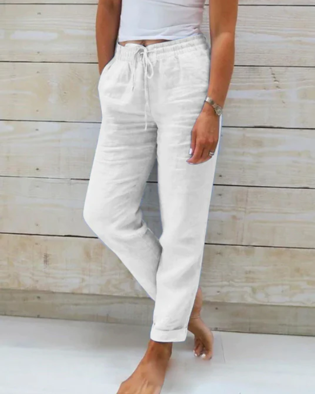 Leinenhose mit elastischem Bund und Kordelzug für Damen - Helga