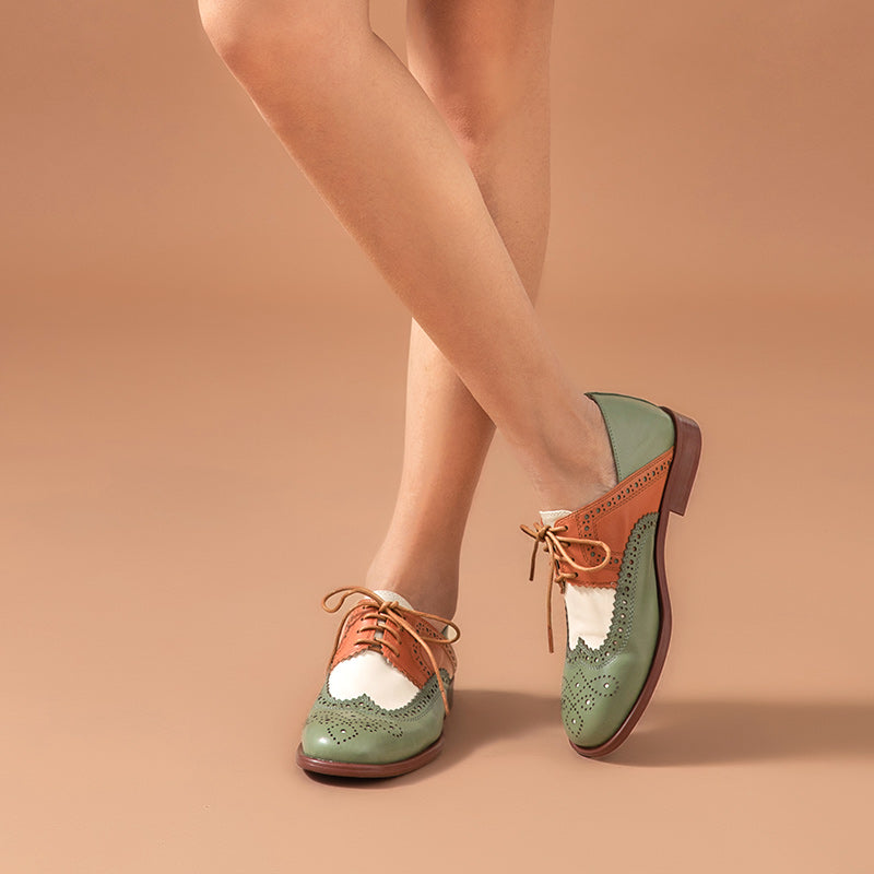 Zweifarbige Damen Oxford Schuhe mit niedrigem Absatz - Milany