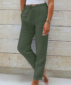Leinenhose mit elastischem Bund und Kordelzug für Damen - Helga