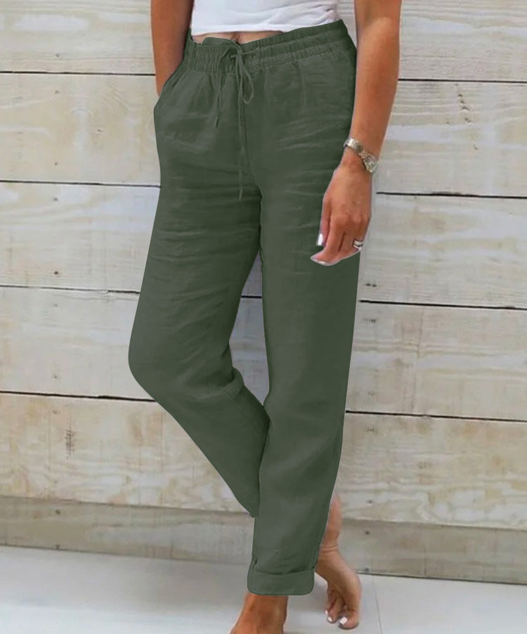 Leinenhose mit elastischem Bund und Kordelzug für Damen - Helga