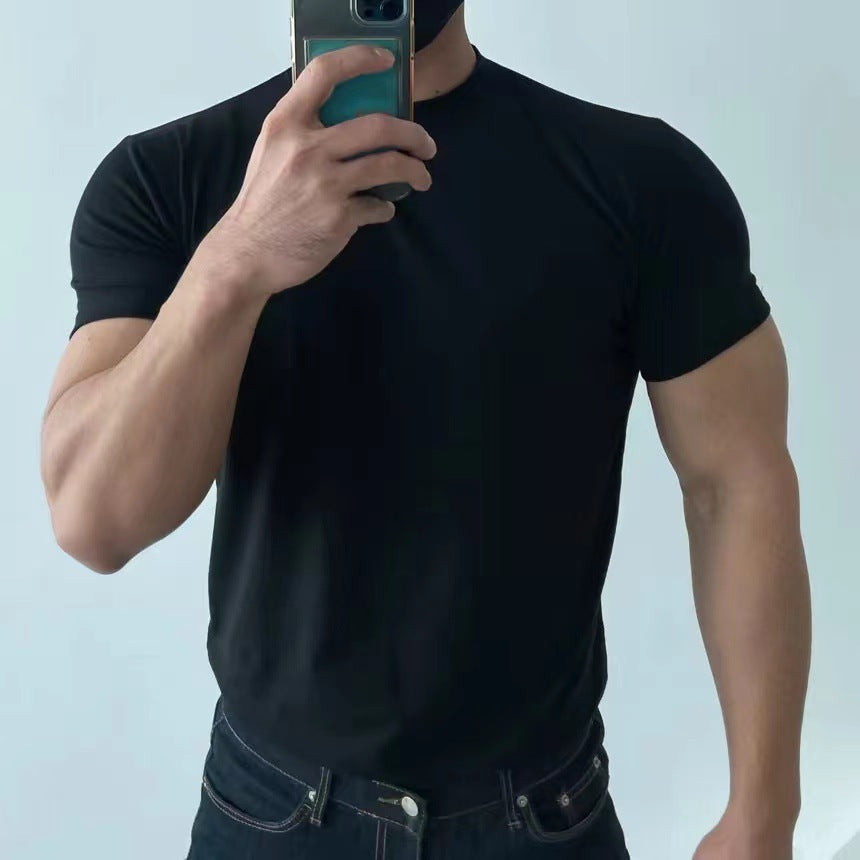 Laeik - Herren-T-Shirt mit enger Passform, schnell trocknend, mit Schlankheitseffekt