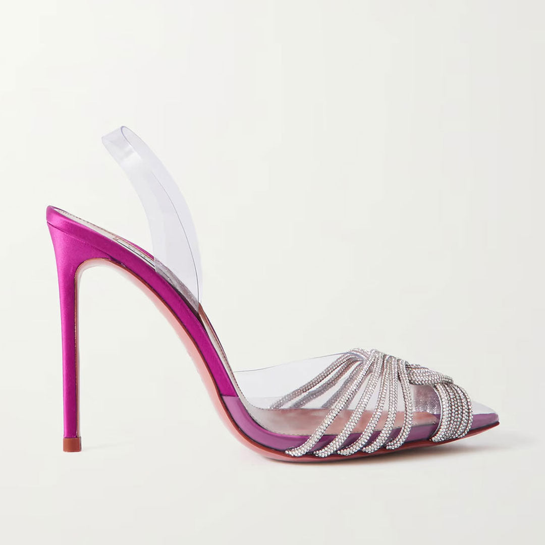 Scarlett - Elegante High Heels mit Strass, gedrehter Vorderseite und spitzer Zehe
