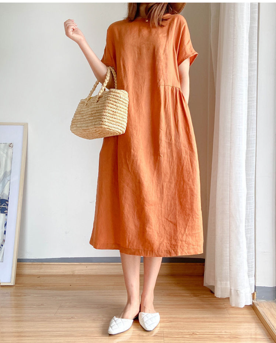 Cindy  Kleid aus Leinen und Baumwolle