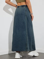 Langer Jeansrock mit verstellbarem Kordelzug, bequem und vielseitig - Fannie