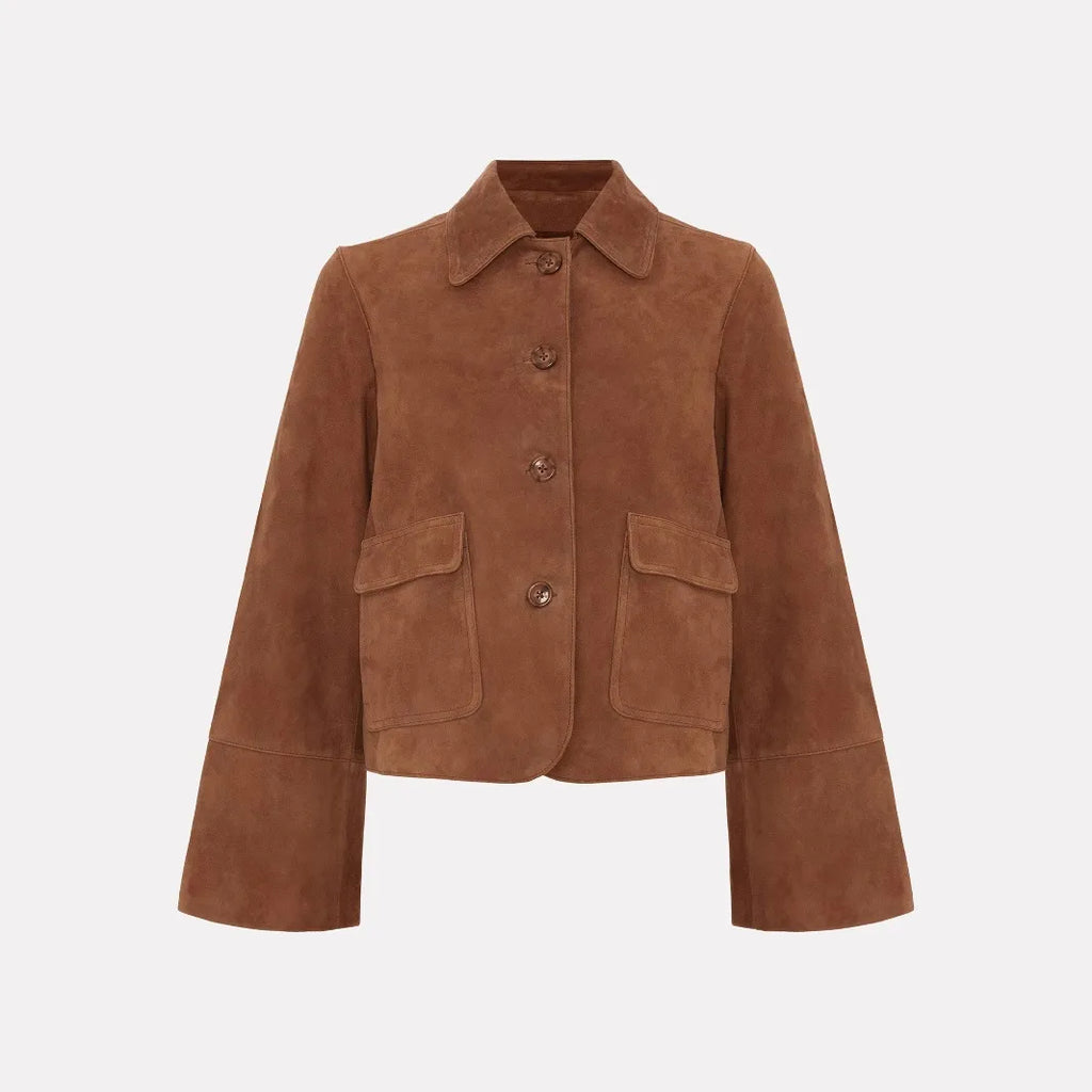 Kurze Wildlederjacke mit Fronttaschen für Damen - Alenor