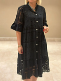 Besticktes Kleid mit Knopfleiste für Frauen - Merker