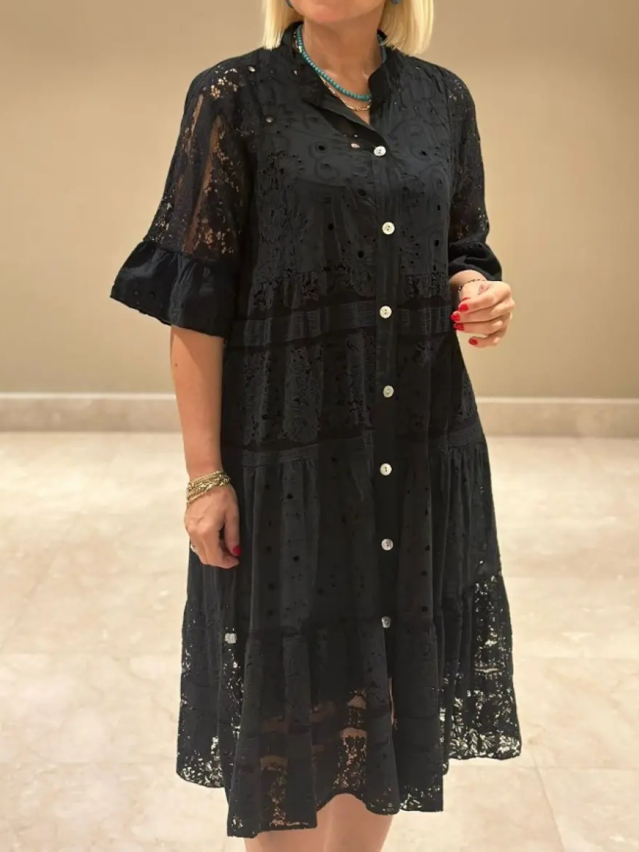 Besticktes Kleid mit Knopfleiste für Frauen - Merker