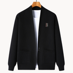 Gerade geschnittene Herrenstrickjacke mit breitem Kragen - Einar
