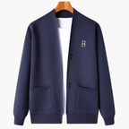 Gerade geschnittene Herrenstrickjacke mit breitem Kragen - Einar