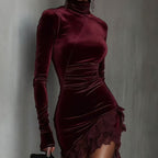 Damenkleid mit Samteffekt und asymmetrischem Detail - Lyorinne