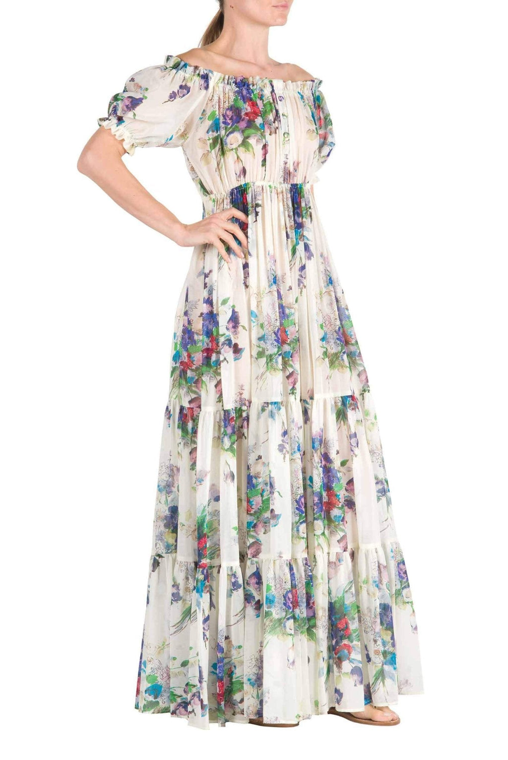 Gesine - Bedrucktes Schulterfreies Maxikleid