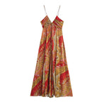 Langes Damenkleid mit dünnen Trägern und V-Ausschnitt - Ragnhild