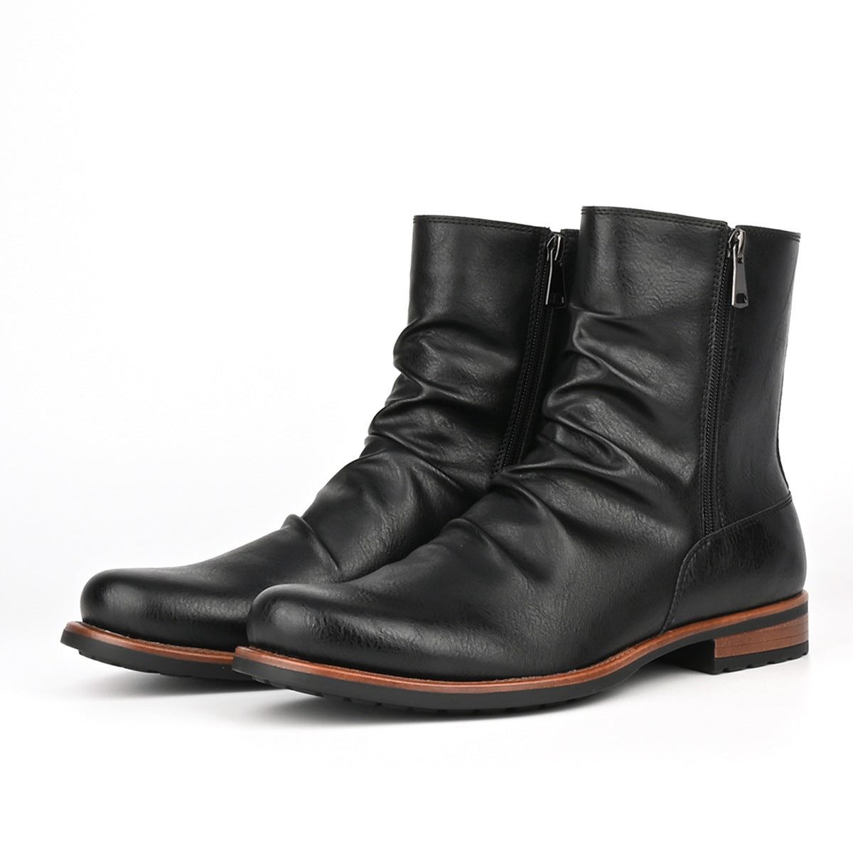 Herren Lederstiefel mit seitlichem Reißverschluss und niedriger Sohle - Halvor