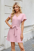 Jane - Einfarbiges Kleid mit V-Ausschnitt