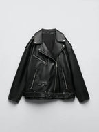 PU-Kunstlederjacke mit Gürtel und Reißverschluss