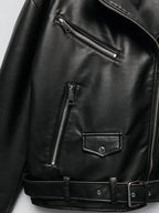 PU-Kunstlederjacke mit Gürtel und Reißverschluss