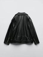 PU-Kunstlederjacke mit Gürtel und Reißverschluss
