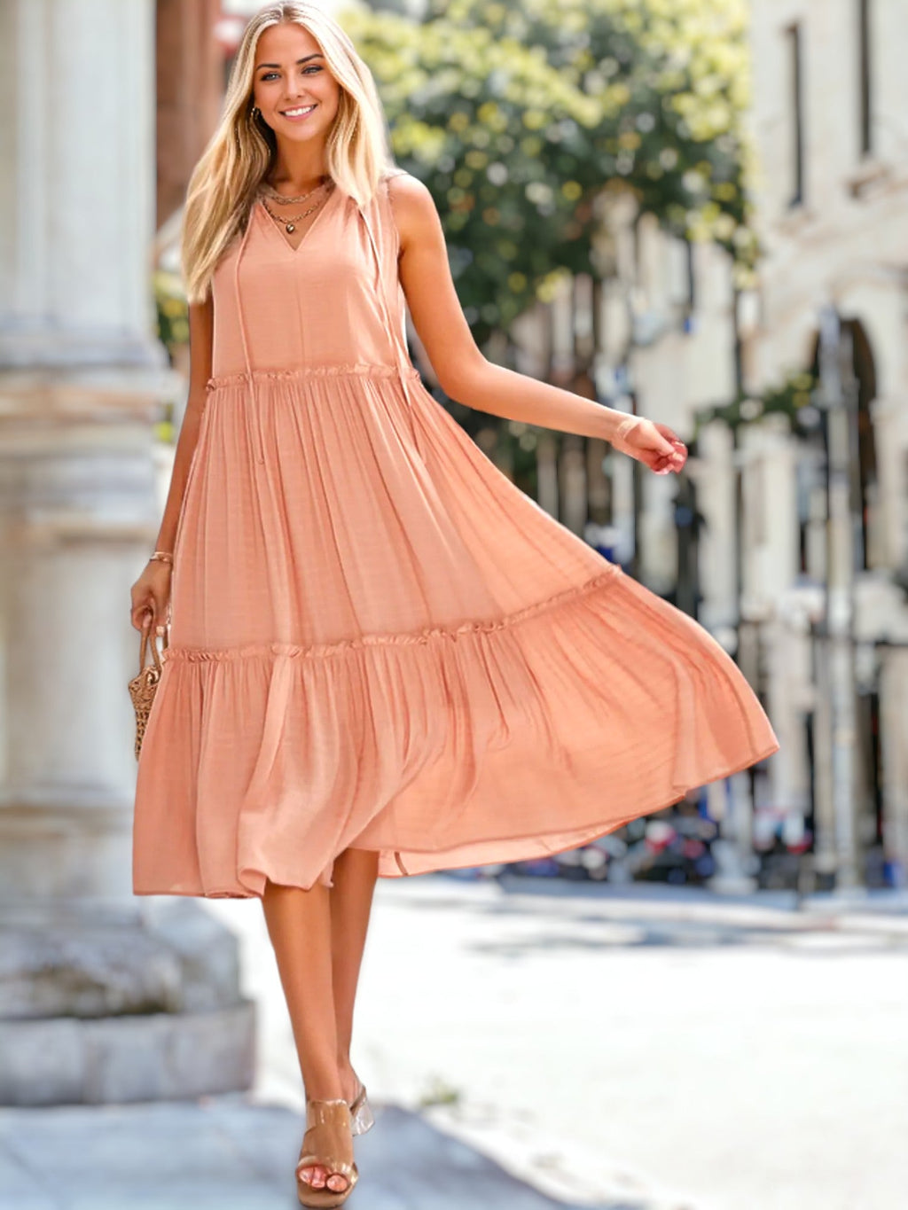 Shirley - Damenkleid mit Schleife und V-Ausschnitt