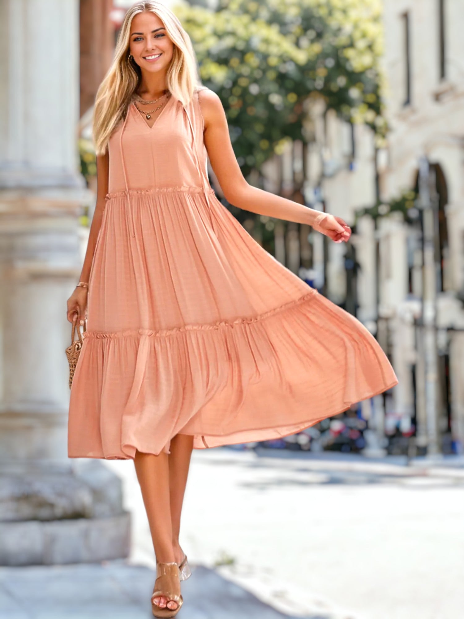 Shirley - Damenkleid mit Schleife und V-Ausschnitt