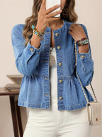 Damen Jeansjacke mit Rüschen an der Taille - Liora