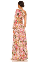 Nicole - Gertrude bedrucktes asymmetrisches Maxikleid mit Ausschnitten