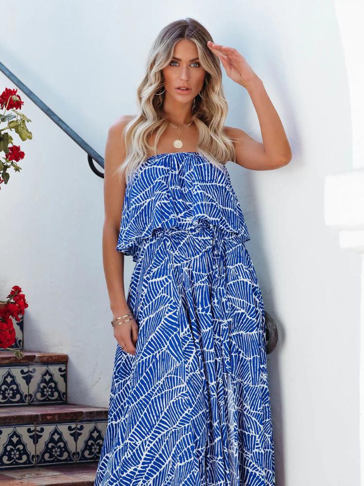 Xenia - Bedrucktes ausgestelltes Maxikleid