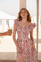 Griselda - Midikleid mit Kirschenprint und Rüschen