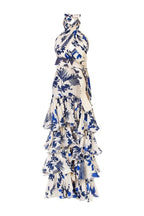 Kinna - bedrucktes Neckholder-Maxikleid mit Rüschen