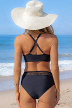 Ocean Chic - Kreuz-Bikini-Set mit Spitze und Patchwork am Rücken