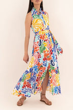 Wiebke - bedrucktes Midikleid mit Knöpfen und Gürtel
