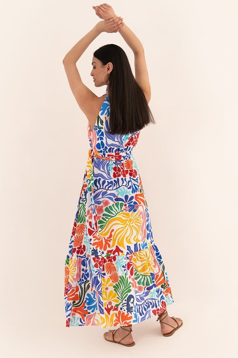 Wiebke - bedrucktes Midikleid mit Knöpfen und Gürtel