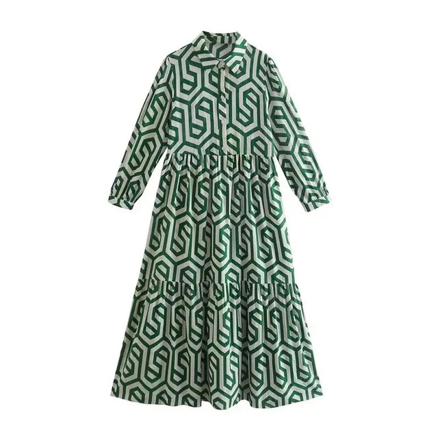 Adeline - Langärmeliges Kleid mit geometrischem Muster