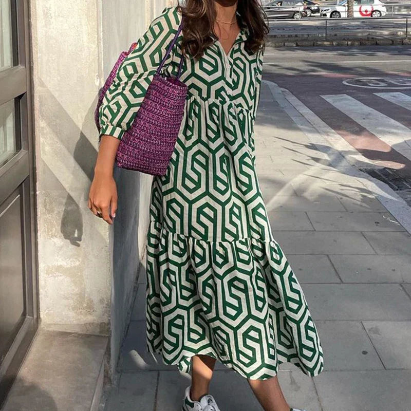 Adeline - Langärmeliges Kleid mit geometrischem Muster